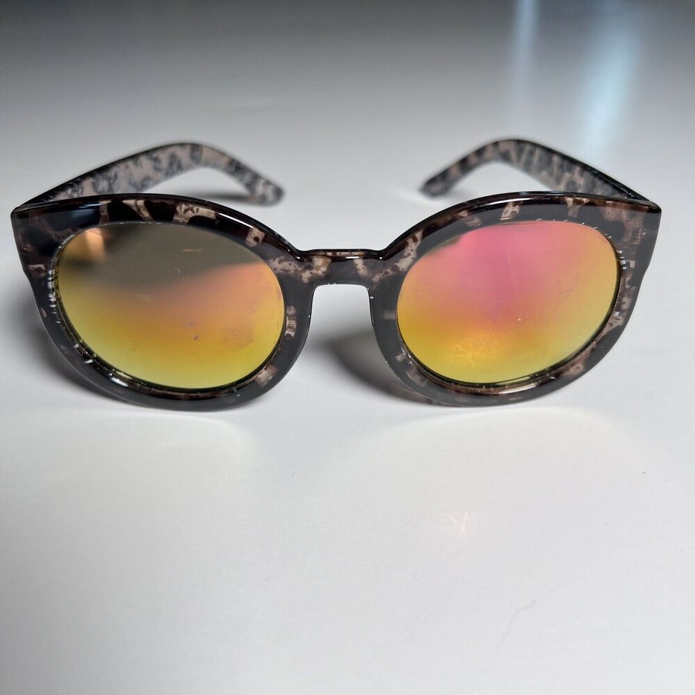 Trendy Oversized Round Sunglasses Tortoise Shell Frame Mirrored Lenses Women’s